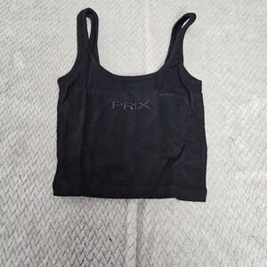 PRIX Black Ribbed Crop Tank Top Size S Embroidered Logo